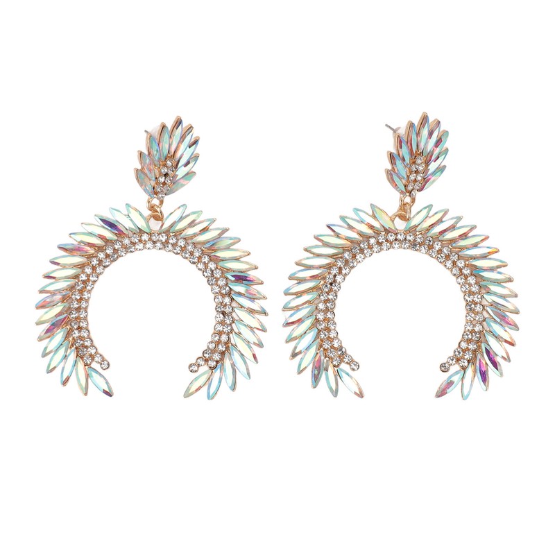 Marquise Flower Teardrop Earrings KC Gold Glittering Semicircle Teardrop Dangle