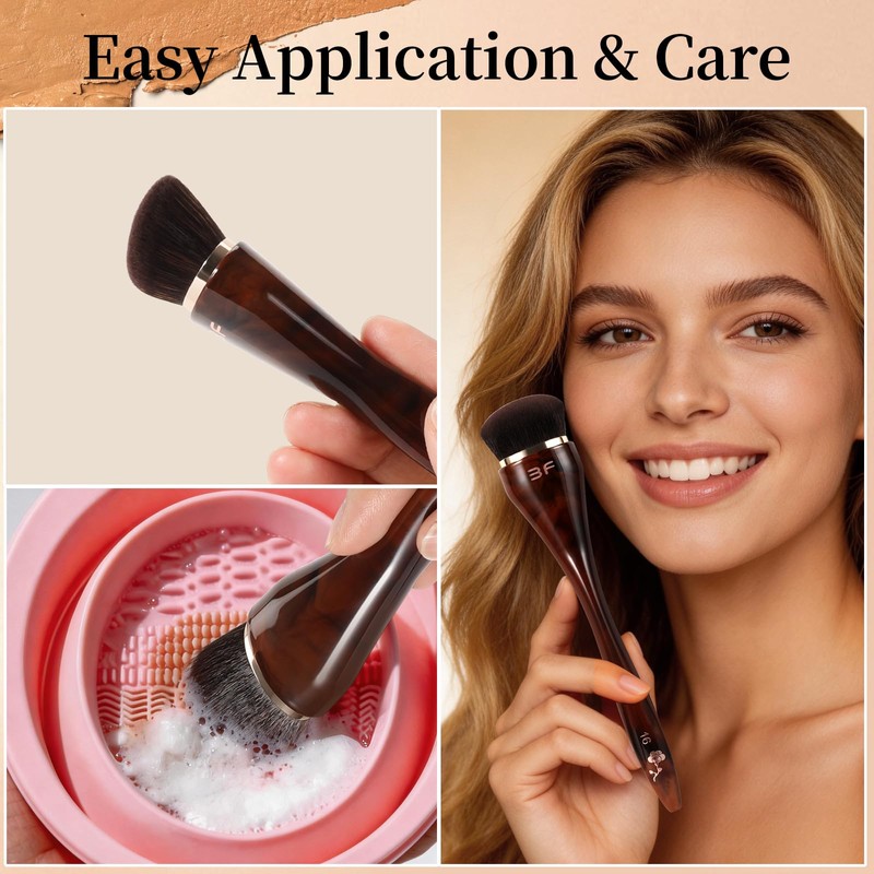 ACMEBEAUTY Angled Foundation Brush for Liquid Cream Blending, Brown, 1Pcs