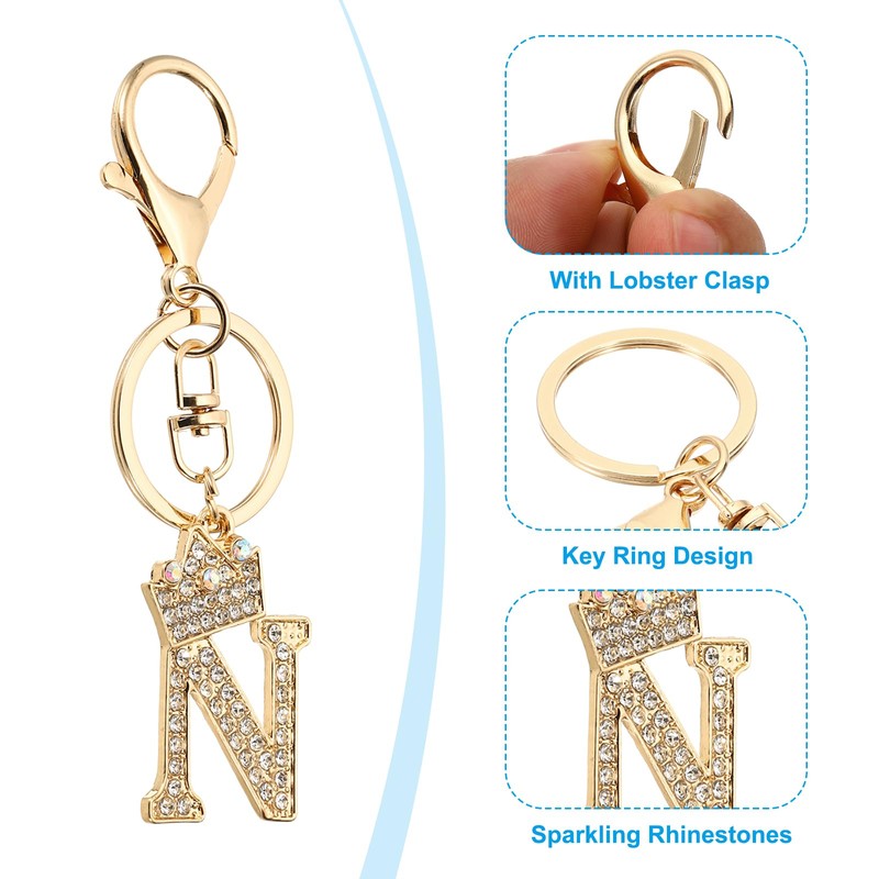 [PATIKIL] Initial Letter Keychain 2pcs Letter N Crown Desert Charm