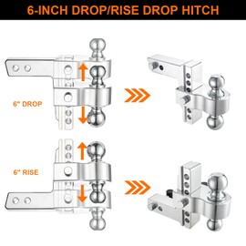 Goldy TRAILERHITCH Adjustable Trailer Hitch Ball Mount Aluminum Shank, 6-Inch Drop/Rise, Drop Hitch Fits 2-Inch Receiver