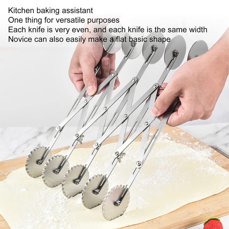 Raguso Pastry Cutter, Locking Device, 5-Wheel Pizza Cutter, Stainless Steel,
