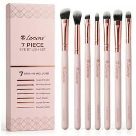 Lamora Juego de brochas de sombra de ojos – Pinceles de precisión para difuminar el sombreado y definir el maquillaje de ojos en polvo y líquido – 7 b