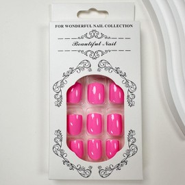 Light Pink Press on Nails Short Square Fake Nails Solid Color False Nails with Full Cover Stick on Nails Glossy Glue on Nails Rose Red Acrylic Nails Cute Artificial Nails for Women DIY Manicure 24Pcs