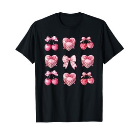 Pink Bow Cherry square Cute Valentine Pink Bow T-Shirt