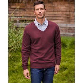 Kallspin Men’s Wool Blend Jumper Sweater V Neck Long Sleeve Knit Pullover Smart Casual Knitwear(Burgundy, 3XL)