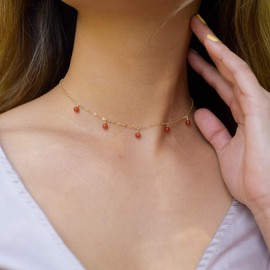 Carnelian Bead Drop Choker in 14k Gold Fill
