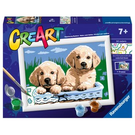 Ravensburger CreArt Cute Puppies Paint by Numbers Kit for Kids - Engaging Art Craft Set | Canvas & Acrylic Paints | Ideal for Developing Art Skills | Suitable for Ages 7+, 24 x 18 cm