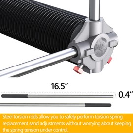 Junsen Pair of 2" Garage Door Torsion Springs with 2 Non-Slip Winding Bars, High Quality Installation Coated Torsion Extension Spring Replacement Set with a Minimum of 16,000 Cycles (0.207 x 2" x 22")