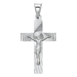 14k REAL White Gold Religious Crucifix Jesus Cross Stamp Charm Pendant