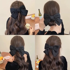 Fesanla Ribbon Barrette, Satin, Black, Red, White, Large, Hair Clip, Set of 3, Bowknot, Hair Accessory, Hair Ornament, Hair Clip, Stylish, Adults, Graduation Ceremonies, Weddings, Yukata (Black + Red + White)