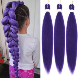 Purple Braiding Hair Extensions 24 Inch Pre Stretched Synthetic purple hair extensions for Braids Hair Style Wig Halloween Costume Cosplay (Purple, 24 Inch (Packs of 3))
