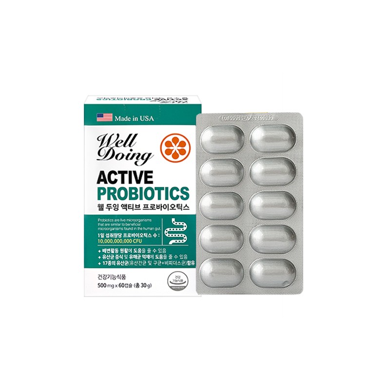 Welldoing 웰두잉 액티브 프로바이오틱스 500mg x 60캡슐 저포드맵 17종 100억