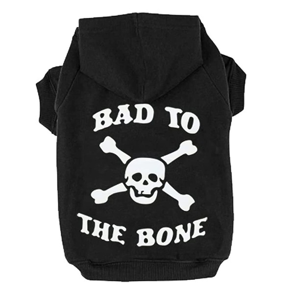 EXPAWLORER Dog Hoodie - Bad to The Bone Lettered Dog Sweatshirt with Hood, Warm Fleece Dog Sweater Clothes with Leash Hole, Cozy Soft Pet Outfit for Small Medium Dogs, M