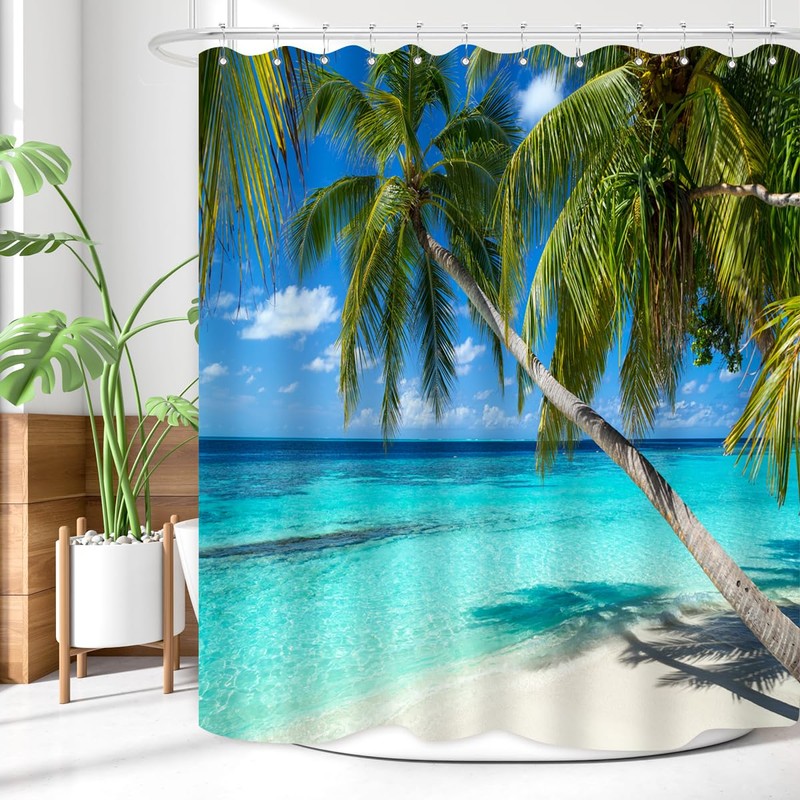 ZXMBF Ocean Shower Curtain Palm Trees Beach Summer Seaside Tropical
