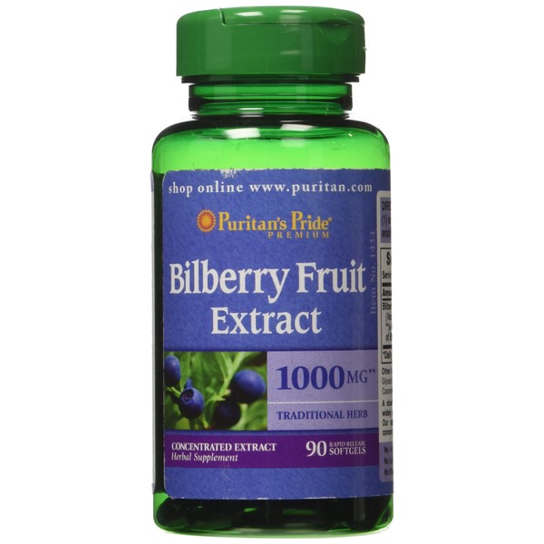 Puritan's Pride Bilberry 4:1 Extract 1000 mg-90 Softgels