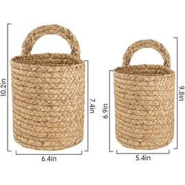 Eidoct Wall Hanging Basket, Water Hyacinth Wicker Baskets, Hanging Woven Wall Basket Decor, Natural, Set of 2 (one Large, one Small)