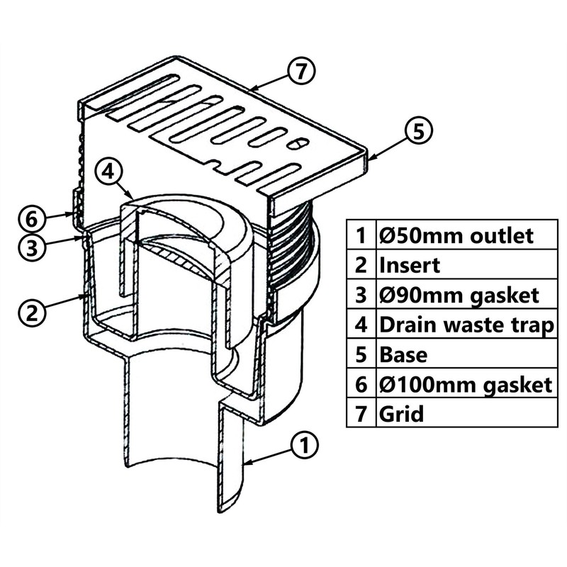 Regulated Height Bottom Outlet 100x100mm Floor Ground Waste Drain Gully