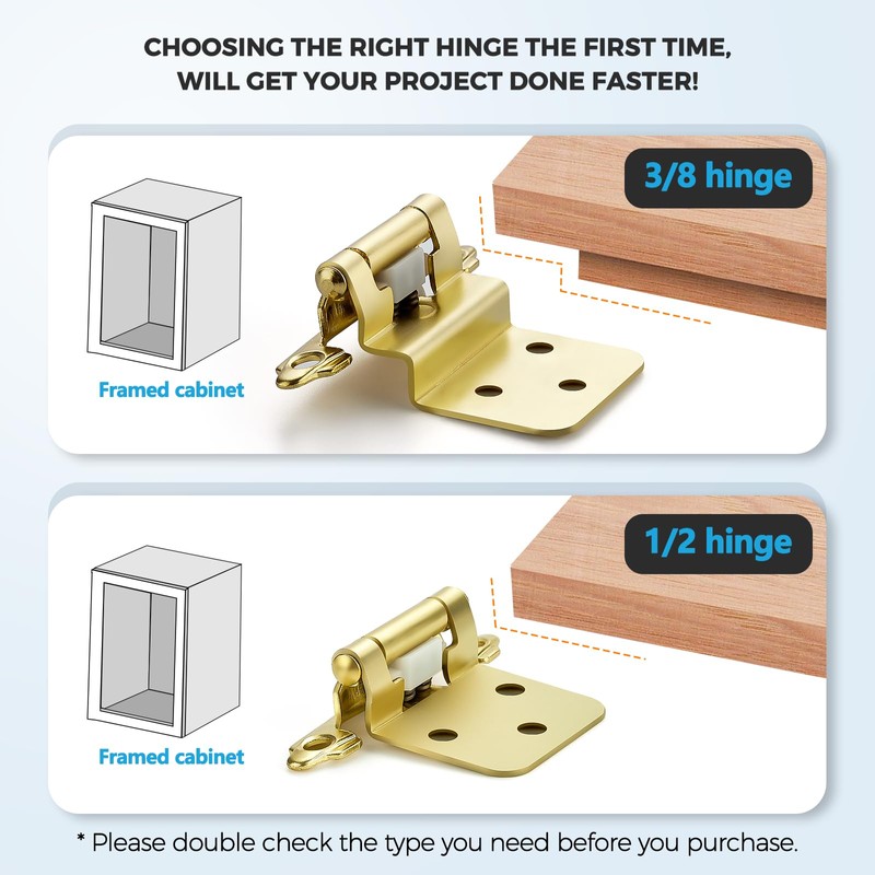 10 Pack (5 Pairs) 1/2 Inch Insert Kitchen Cabinet Hinges,