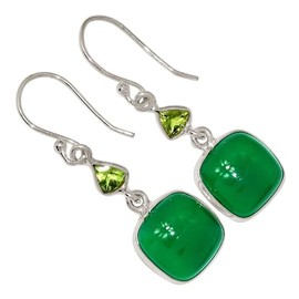 Green Onyx & Peridot 925 Sterling Silver Earrings Jewelry ALLE-18617