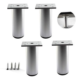 Silver Round Furniture Legs 38x6cm Aluminium Alloy Adjustable Feet for TV Desk Table and Sofa Legs(Pack of 4)
