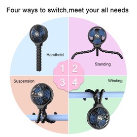 WiHoo WiHoo Mini Handheld Stroller Fan,Personal Portable Car Seat Baby Fan with Flexible Tripod Fix on Stroller,USB or Battery Operated Desk Fan Adjustable 3 Speeds for Travel Treadmill Golf Cart