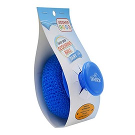 The Kosher Cook Dairy Blue Scouring Pad with Comfortable Handle – Ergonomic Easy Grip Dishwashing Cleaning Sponge Brush – Color Coded Home and Kitchen Accessories