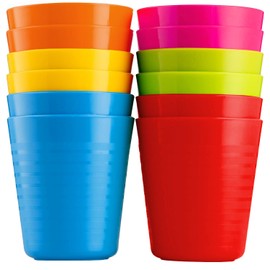 PLASKIDY Kids Plastic Cups Set of 12 Toddler Cups 8 Ounce Children Drinking Tumblers - Reusable Dishwasher Safe BPA Free