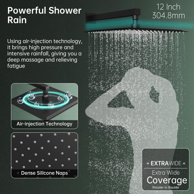 Hoimpro 12 Inch Square Rain Shower Head