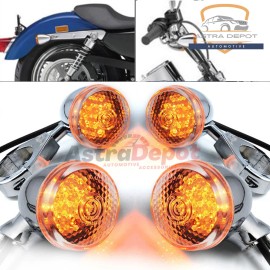Astradepot 4x Motorcycle LED Turn Signal Light 41mm Front Rear Fork Clamp Chrome For Harley