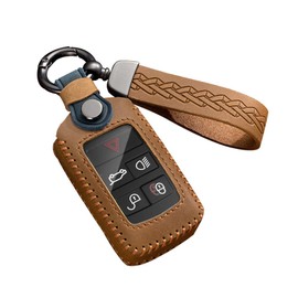 ontto Car Key Shell Case for Land Rover Range Rover Sport Evoque Velar Discovery 5 Jaguar E-Pace 2018-2022 Leather Car Key Fob Case (Brown)