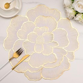 Juego de 6 manteles individuales de vinilo con forma floral dorada de 15 pulgadas para mesa de comedor, de plástico, para decoración de cocina, de boda, de boda