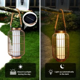 pearlstar Large Solar Powered Lantern Outdoor-Heavy Duty Metal Hanging Lights Decorative Solar Table Lamp Waterproof for Outside Patio Yard Garden Porch Tabletop Decor (Copper)