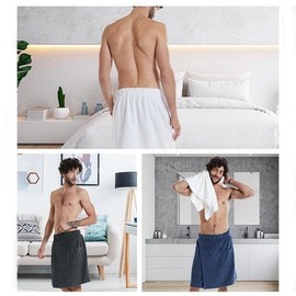FUNTALE Men Soft Wearable Bath Towel, Men’s Bath Wrap, Coral Fleece Bath Towel,Adjustable Body Wrap Towel for Men (1 PC) (White)