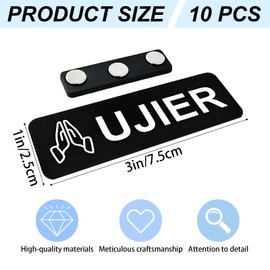 10 Pcs Magnetic Ujier Name Tags for Church - Black Acrylic Badges with White Lettering, 1x3 Inch Reusable Usher Badges for Uniforms