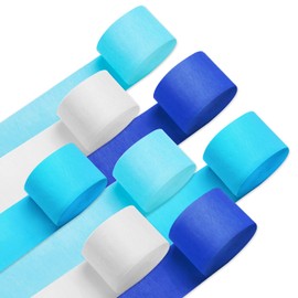PIGETALE Crepe Paper Streamers 8 Rolls 656ft, Pack of Blue, Pastel Blue, Royal Blue, White Party Streamers, Crepe Paper for Birthday Party Wedding Baby Bridal Shower Decorations (1.8 Inch x 82Ft/Roll)