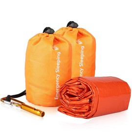 EEEKit 2-Pack Winter Survival Bivy Bags – Waterproof Mylar Emergency Sleeping Blankets with Whistle for Cold Weather Camping and Hiking