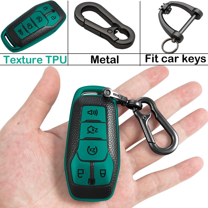 Kirsnda for Ford Key fob Cover,Texture case,with Keychain,Key Shell/Skin,5-Buttons fit