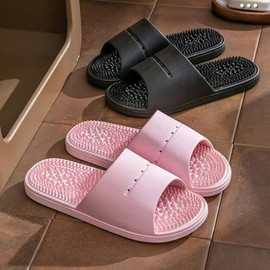 Soft Massage Slippers - Non-Slip, Noise-Reducing Acupressure Indoor Home Slippers Soft 66 Acupressure Slippers (Black 44-45) 2ea