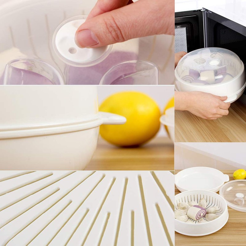 1-Tier Microwave Steamer Heating Steamer for Home Kitchen White