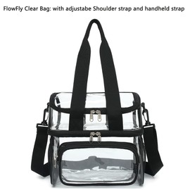 FlowFly Clear Bag Double Decker Lunch Bag for Stadium Events Adult Large Transparent Tote for Men, Women, With Adjustable Strap and Front Pocket, Work and Sporting Events, Clear#Black