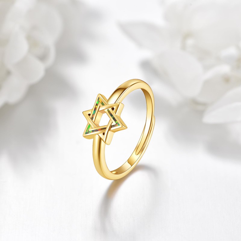 DAYLINLOVE Star Of David Ring 925 Sterling Silver Jewish Adjustable