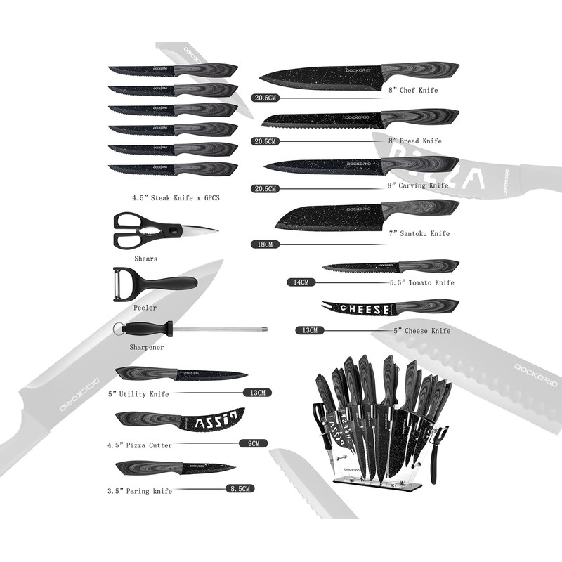 Dockorio all in one Kitchen Knife Set with Block, 19