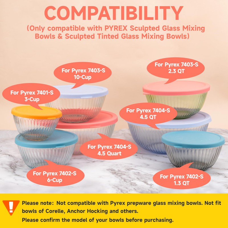 4 Pack Silicone Replacement Lids for Pyrex Mixing Bowls -