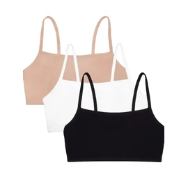 Fruit of the Loom - Brasier Deportivo de algodón con Tirantes Delgados para Mujer, Paquete de 3, Blanco/Arena/Negro, 32