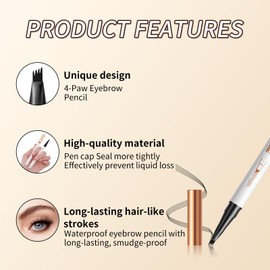 Magic Eyebrow Pencil with 4 Fork Tip,Microblading Eyebrow Pen,Natural Makeup Long-Lasting Fine Stroke Eyebrow Tattoo Pencil,Waterproof Natural Look Microblading Eyebrow Pencil for Women (Light Brown)