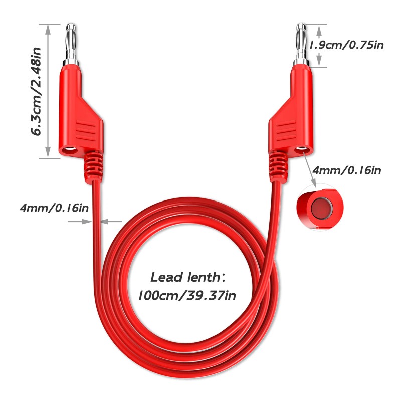 Peakelect 4mm Stackable Banana Plug to Banana Plug Test Leads