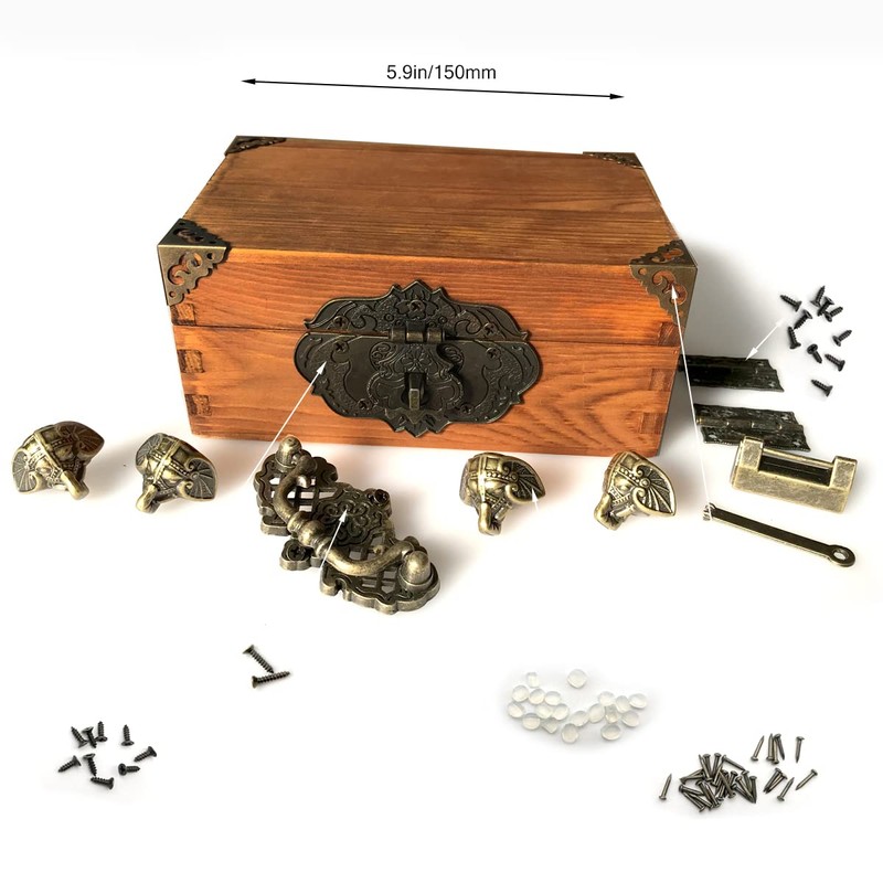 Jewelry Box Antique Lock Latch Hasp Hinges Handle Box Corner