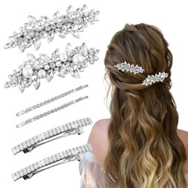 6 PCS Diamante Hair Clips for Women, Wedding Hair Accessories Sparkly Rhinestone Hair Clips for Women Girls Bridesmaid Wedding Party Birthday Prom Gift Headwear Styling Tools