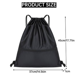 JALEVID Gym Bag with Zip Drawstring Backpack Sports Bags Black Sports Bag for Men Women for Sports Travel School Holiday Travel Hiking, black