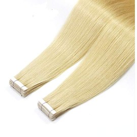 TRESSMATCH 20" Tape in Remy Human Hair Extensions Thick Full from Top to Ends Platinum Bleach Blonde (#613) Strong Bonding Glue